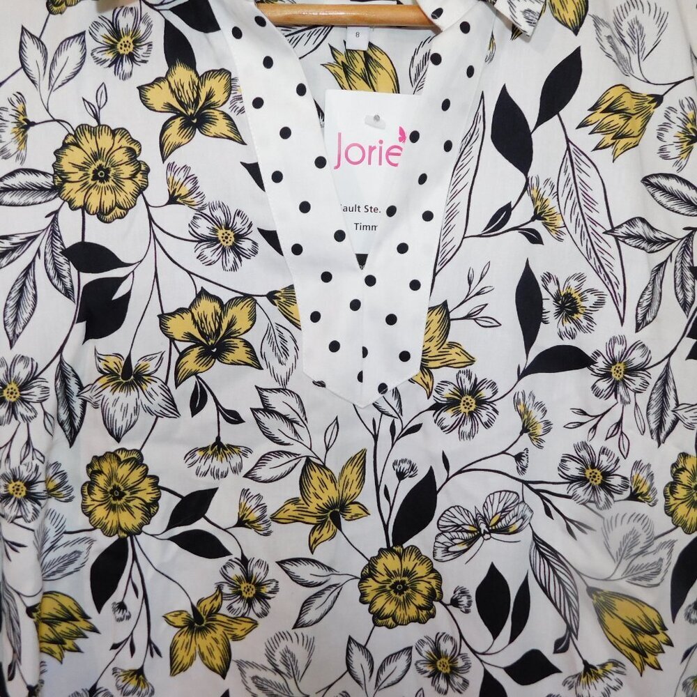 Foxcroft NYC Floral V Neck Collared Dress White Black Yellow NEW Womens 8 - Picture 5 of 10